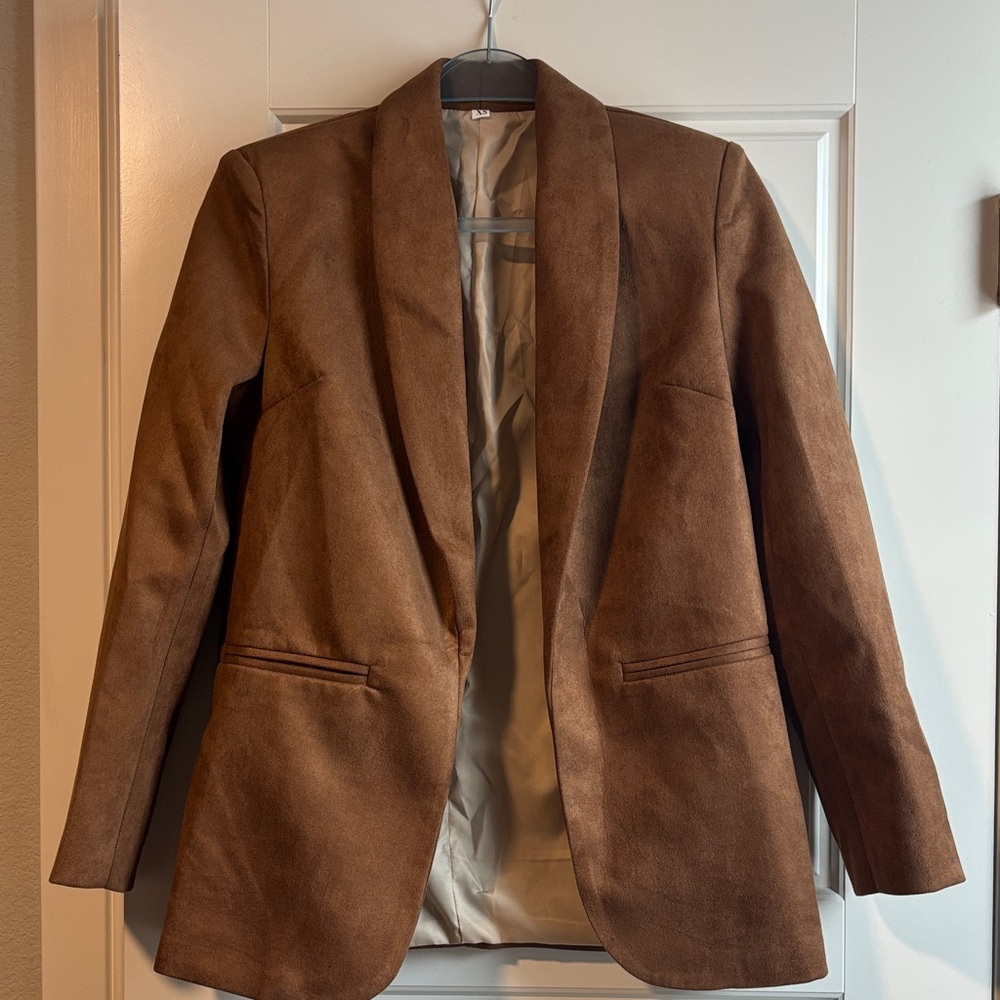 Brown Faux Suede Blazer Jacket